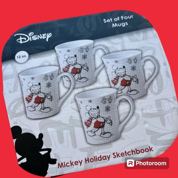 Disney Other - DISNEY set of 4 mugs, MICKEY HOLIDAY SKETCHBOOK .